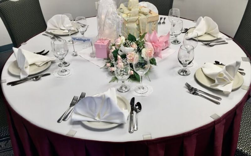 A table decorated for a wedding.
