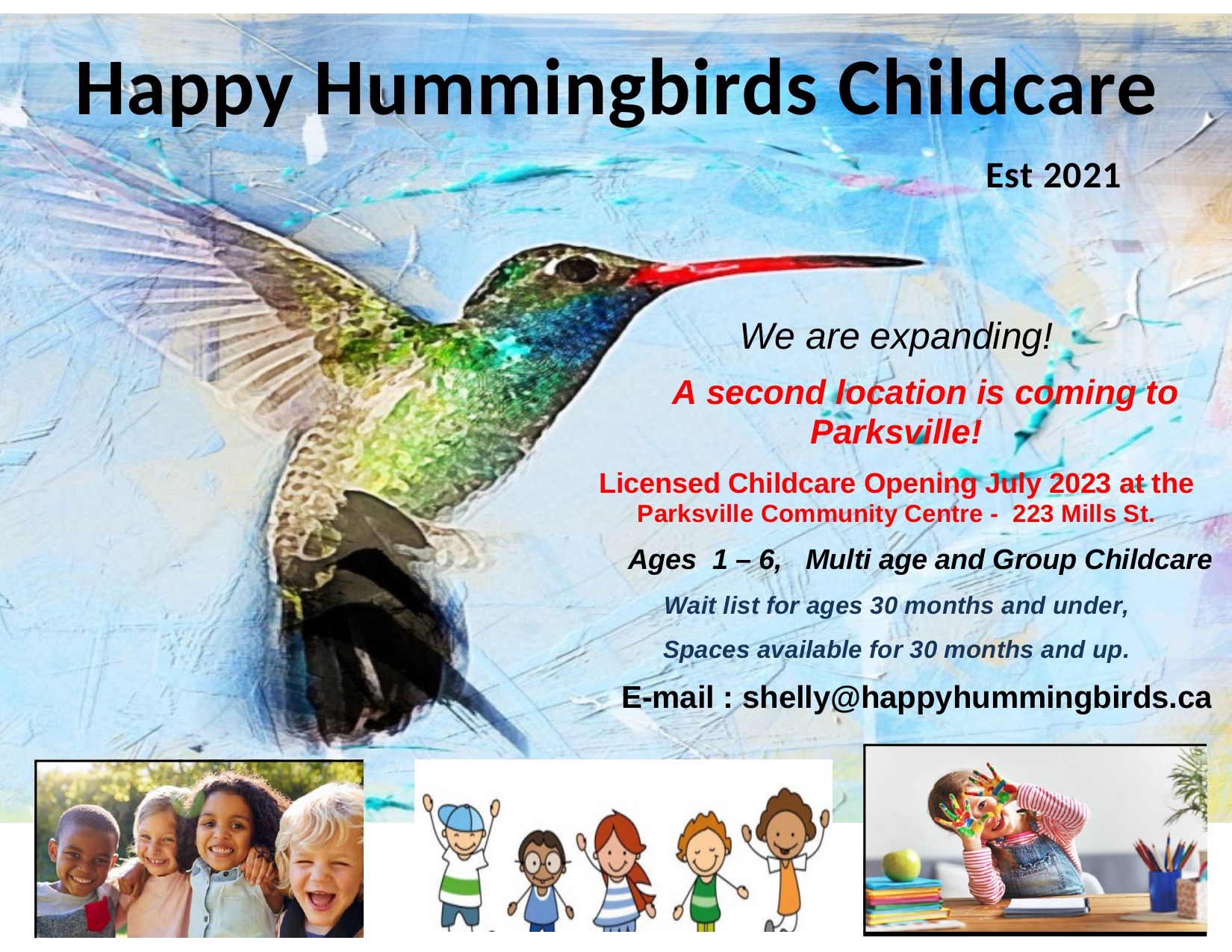 A poster for Hummingbird Childcare
