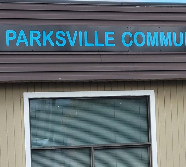Parksville community centre signage outside building