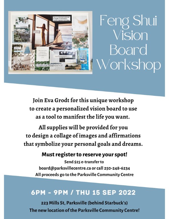 Vision Board Workshop poster in blue